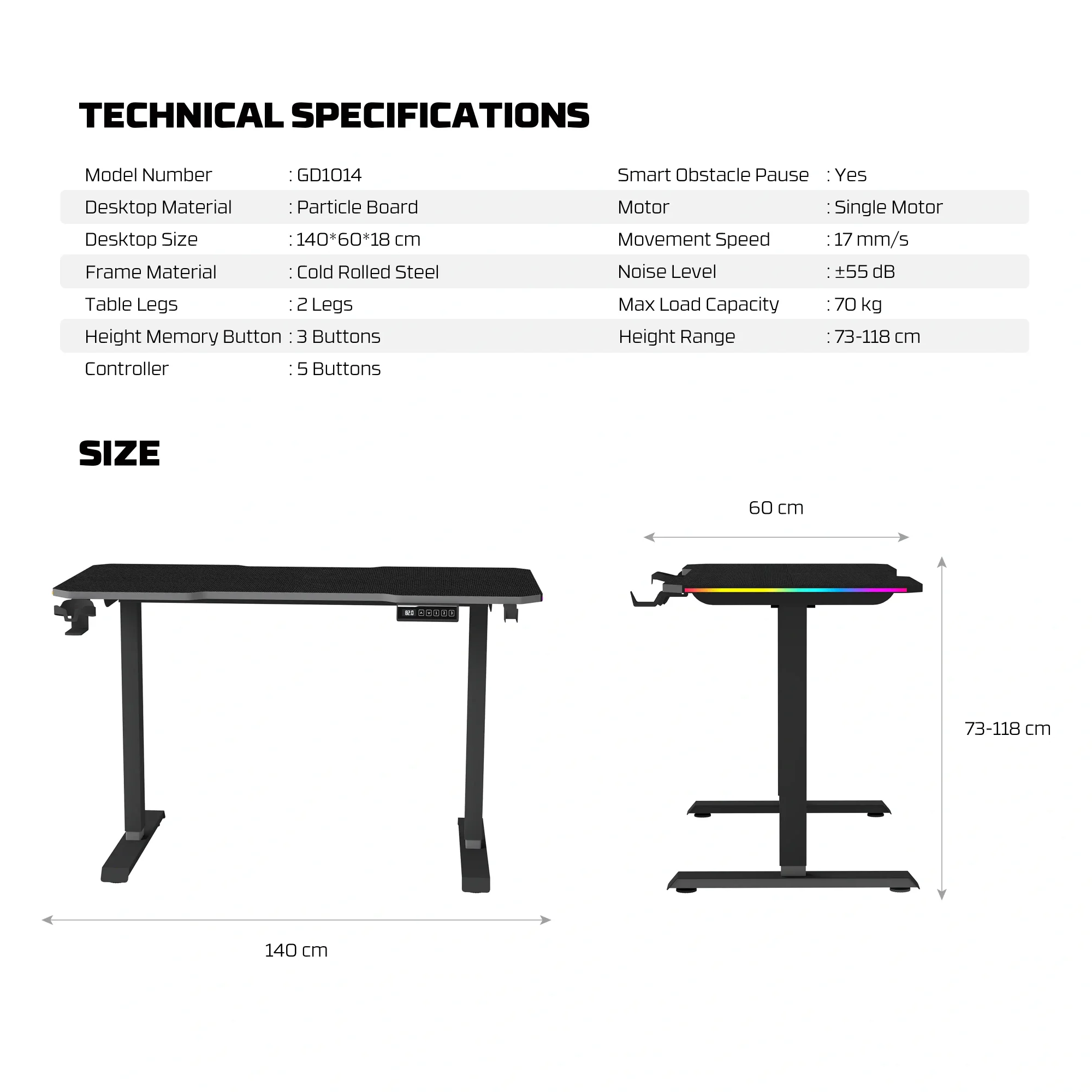 Fantech GD1014 LiftZone Adjustable Rising Gaming Desk - Thumbnail 11