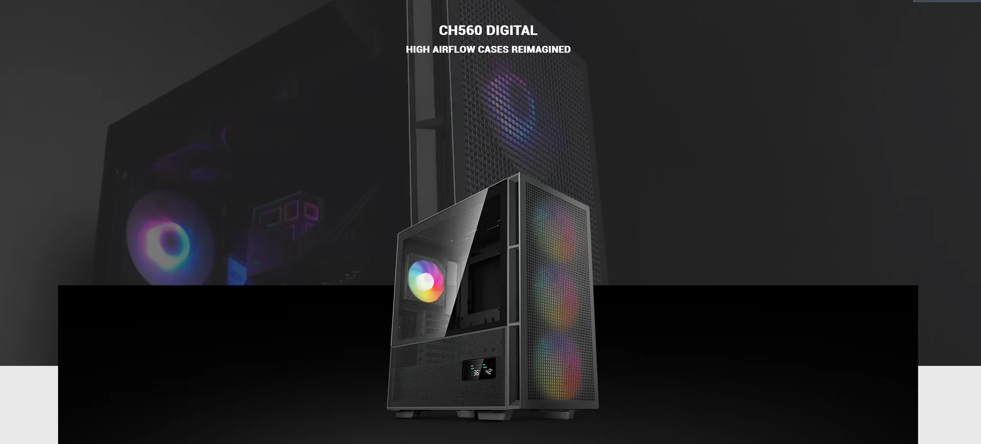 هيكل كمبيوتر DeepCool CH560 Digital ميد تاور بتدفق هواء عالٍ مع 3x140mm + 1x120mm مراوح ARGB وشاشة عرض مزدوجة الحالة - أسود - Image 11