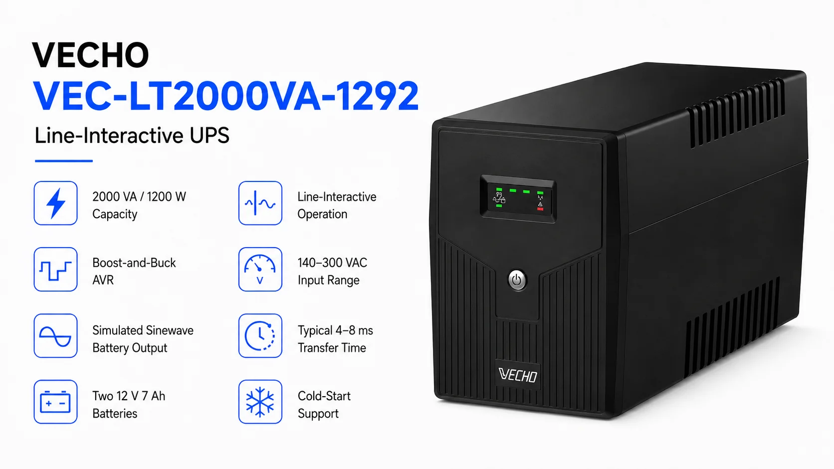 VECHO VEC-LT2000VA-1292 Line-Interactive UPS 2000VA 1200W - Image 3