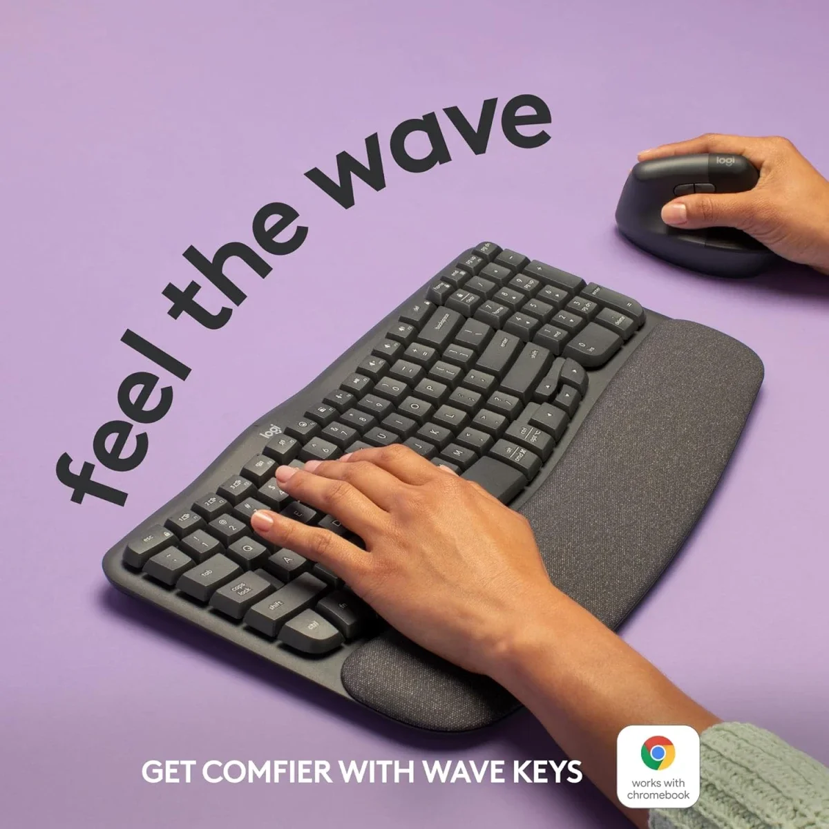 كيبورد Logitech Wave Keys لاسلكي مريح، بلوتوث وLogi Bolt، تخطيط عربي-إنجليزي، جرافيت - Thumbnail 2