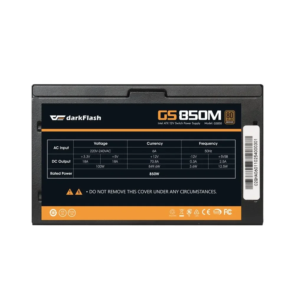 مزود طاقة DarkFlash GS850 للألعاب 850 واط 80 PLUS Bronze معياري بالكامل - أسود - Thumbnail 4