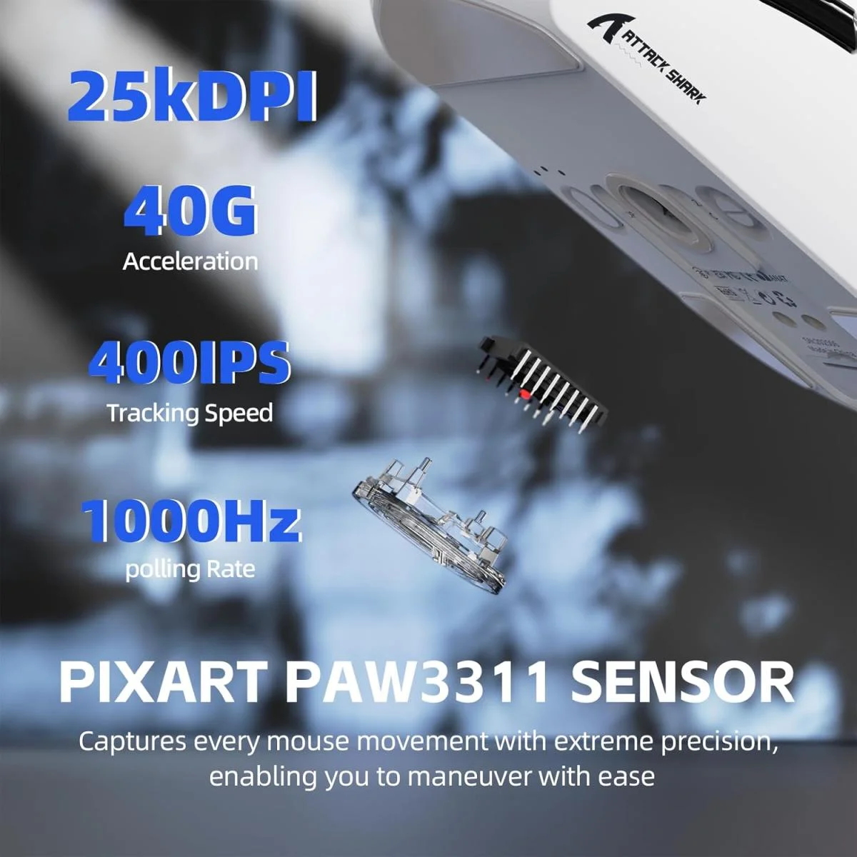 ماوس ألعاب لاسلكي ATTACK SHARK G3PRO مع قاعدة شحن RGB ودقة 25K DPI، أبيض - Image 4