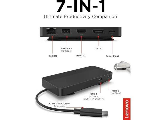 Lenovo 40B90100UK USB-C Dual Display Travel Dock 7-in-1 with Dual 4K 60Hz, 65W PD and Gigabit Ethernet - Image 9