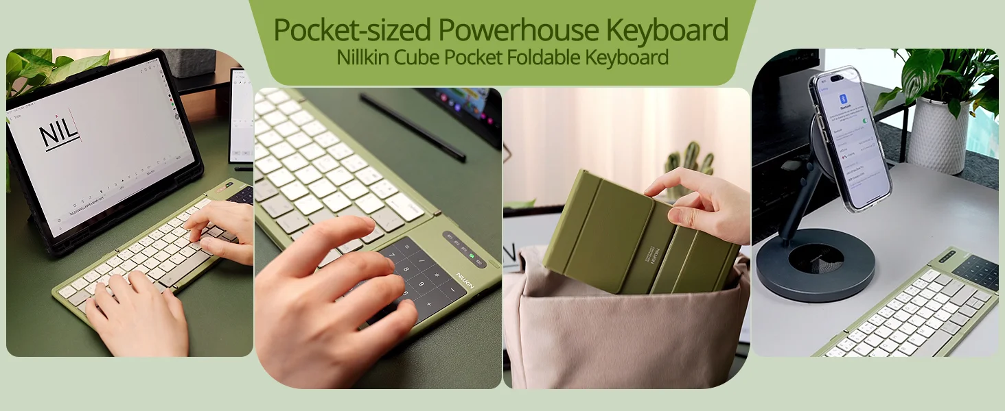 Nillkin Cube Pocket Foldable Bluetooth Keyboard with Touchpad, Arabic/English, Black - Thumbnail 8