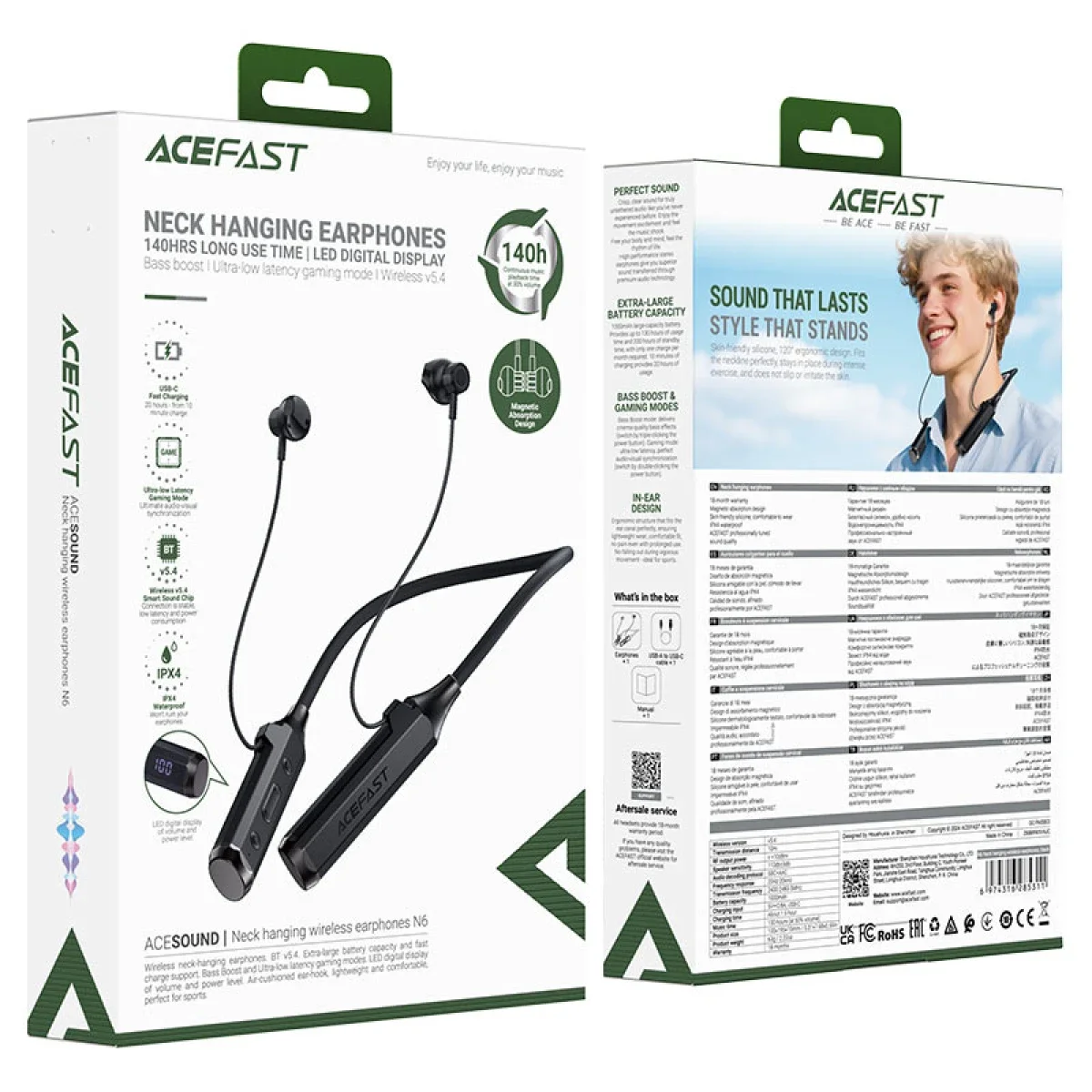ACEFAST N6 Bluetooth 5.4 Wireless Neckband Earphones with TF Card, Black - Image 6