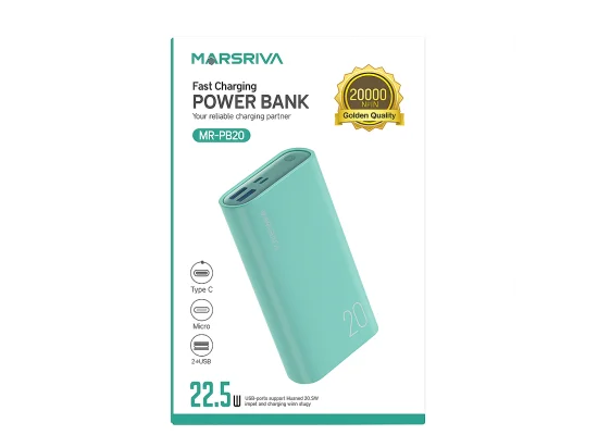 باور بانك Marsriva بسعة 20000mAh وشحن سريع 22.5W - أخضر - Image 2