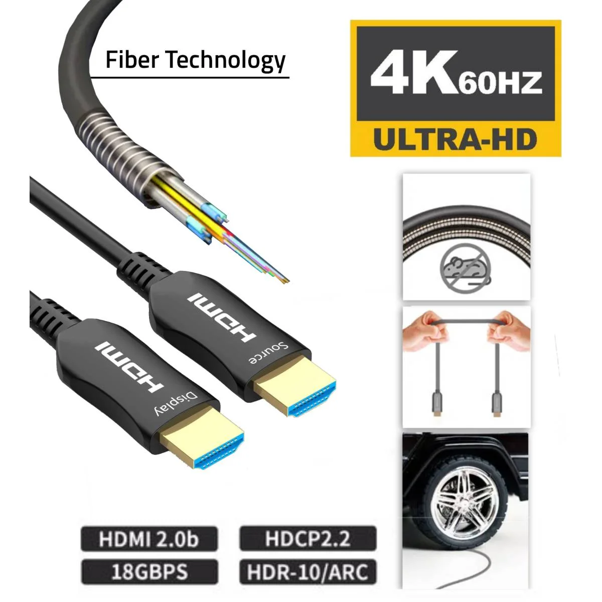 كيبل HDMI 2.0 بصري نشط 50 متر بدقة 4K UHD وتردد 60Hz - Thumbnail 2