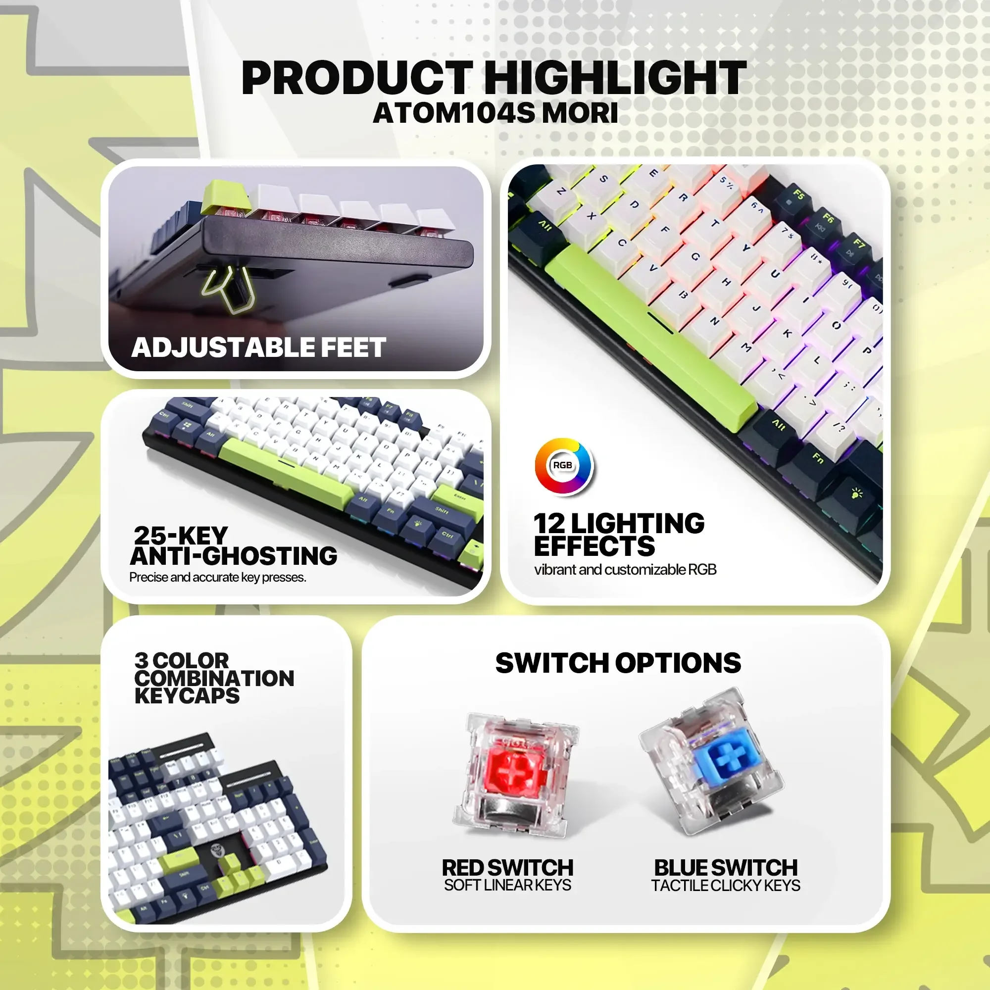 Fantech ATOM104S MK878S Mechanical Gaming Keyboard Mori Edition Blue Switch - Image 5