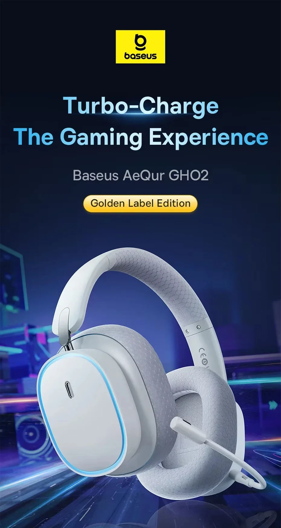 Baseus GH02 Wireless Gaming Headphones with ANC, RGB, 40mm Drivers and 40-Hour Playtime - White - Thumbnail 7