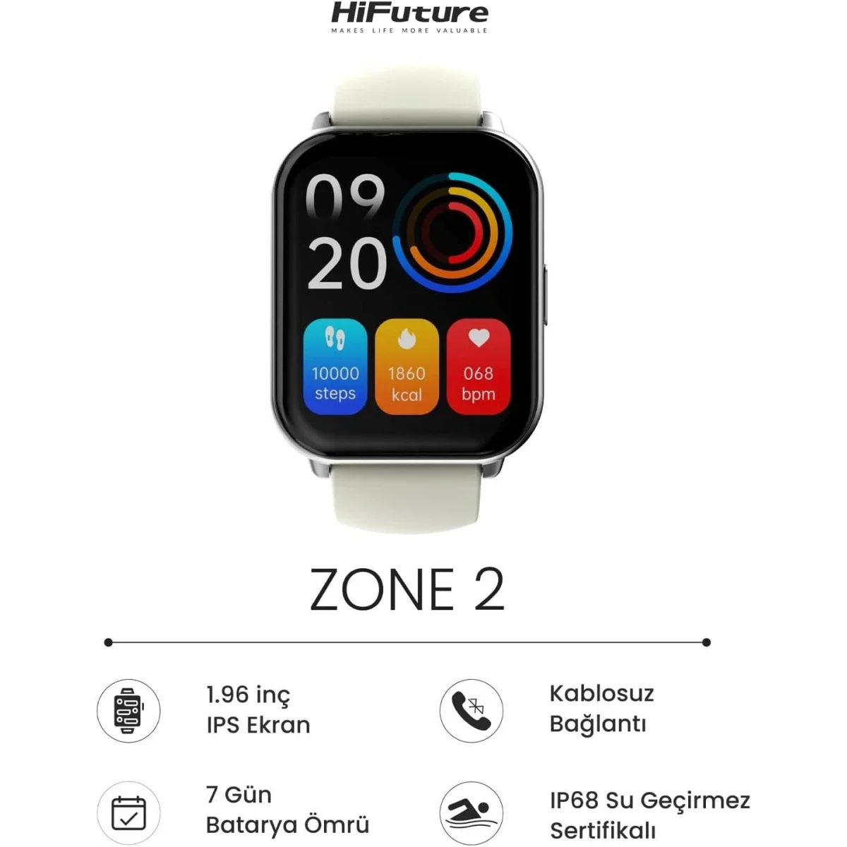 ساعة ذكية HiFuture Zone2 للمكالمات عبر Bluetooth بشاشة AMOLED IPS مقاس 1.96 إنش، IP68، فضي - Thumbnail 4