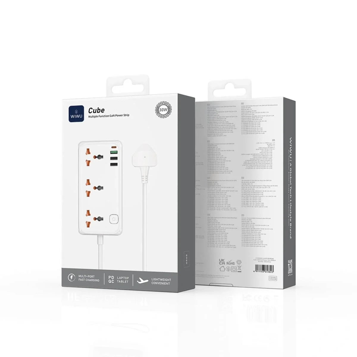 مشترك كهرباء WIWU Wi-S005 7 في 1 بقدرة 30 واط مع 3 مقابس عالمية و3 USB وUSB-C - قابس بريطاني - Image 12