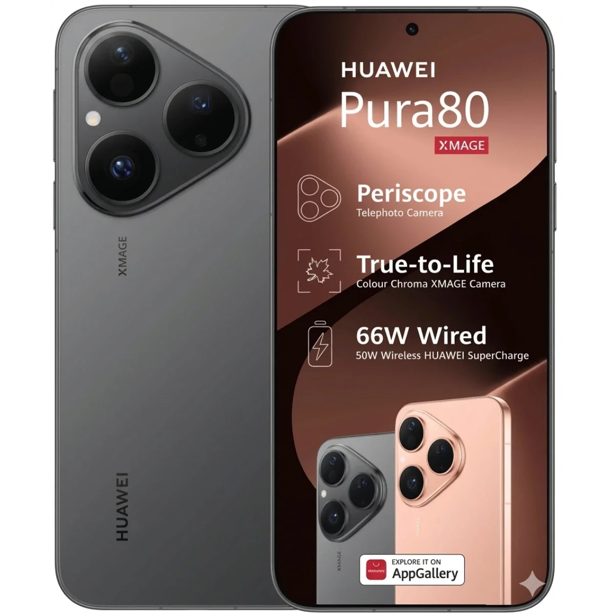 HUAWEI Pura 80 12GB RAM 256GB Storage 120Hz LTPO OLED 50MP Triple Camera Frosted Black