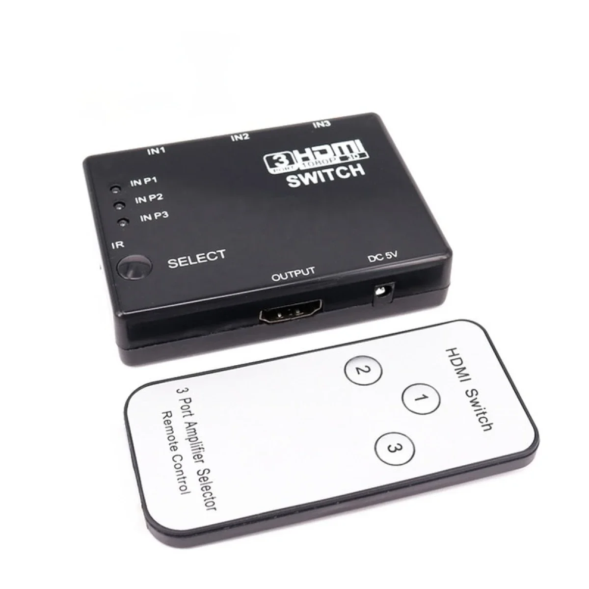 مبدل HDMI HDMISwitch-1408A ثلاثي المنافذ بدقة 1080P مع ريموت IR، أسود