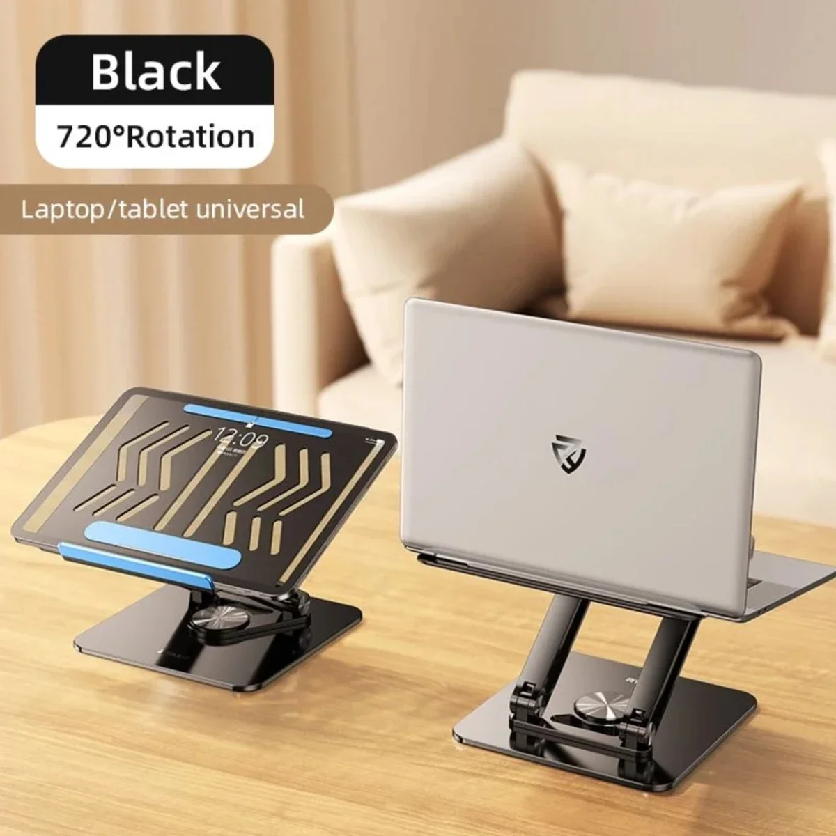ستاند لابتوب RTAKO RS-CP84S قابل للتعديل 3 مستويات مع قاعدة دوارة 360° - أسود