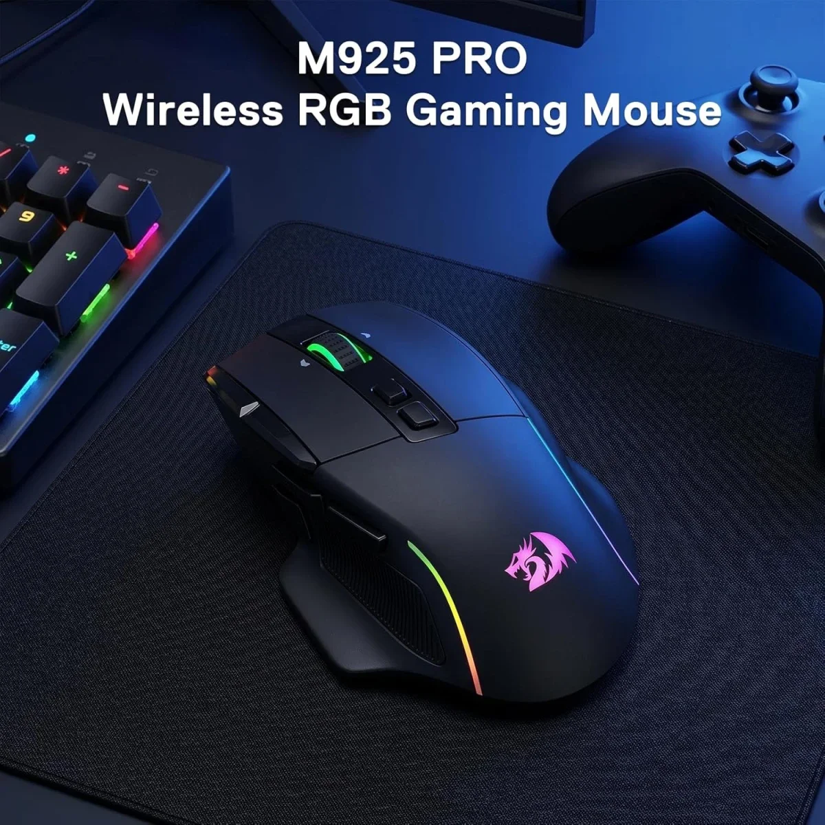 ماوس ألعاب لاسلكي Redragon M925 PRO بدقة 26000 DPI وإضاءة RGB، أسود - Thumbnail 6