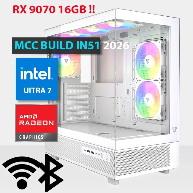 كمبيوتر ألعاب MCC IN51-26 MIDAS بمعالج Intel Core Ultra 7 265K وكرت Radeon RX 9070 16GB ورام 32GB وSSD 1TB