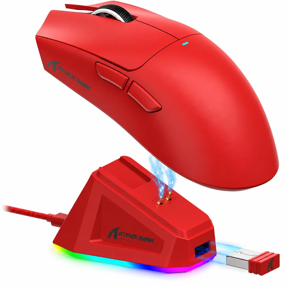 ماوس ألعاب ATTACK SHARK X11 لاسلكي ثلاثي الوضع أحمر مع قاعدة RGB - Image 2