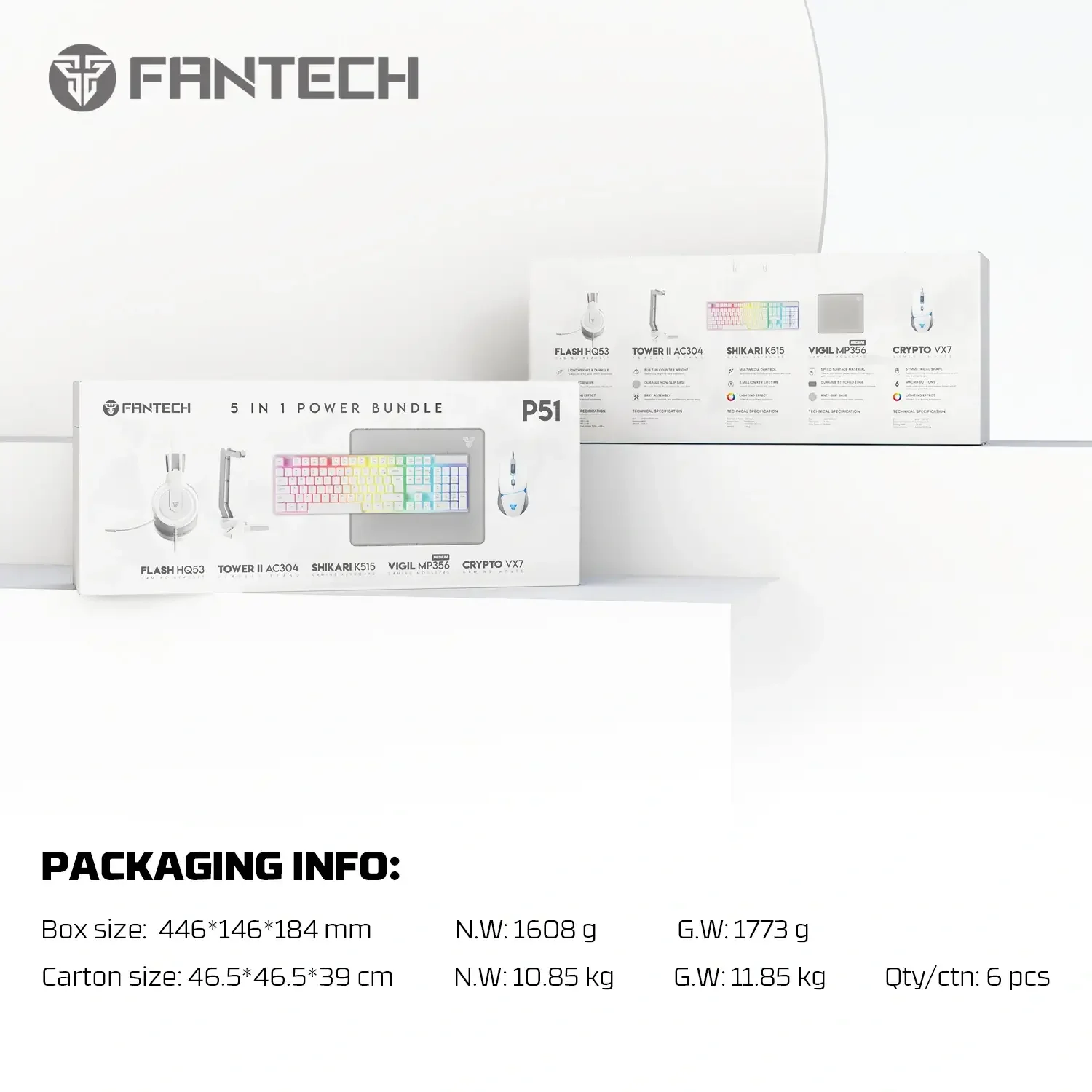 طقم ألعاب Fantech P51 5 في 1 باللون الأبيض كيبورد وماوس وماوس باد وسماعة وحامل سماعة - Thumbnail 11