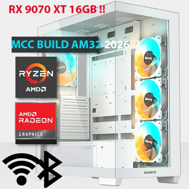 كمبيوتر ألعاب MCC AM32-26 MIDAS بمعالج Ryzen 7 9850X3D وكرت Radeon RX 9070 XT 16GB ورام 32GB وSSD 1TB