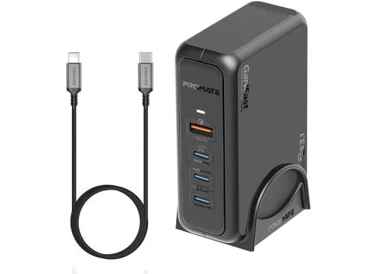 Promate GaNPort-140W 140W GaN Laptop Charger with 100W and 30W USB-C PD Ports - Image 5