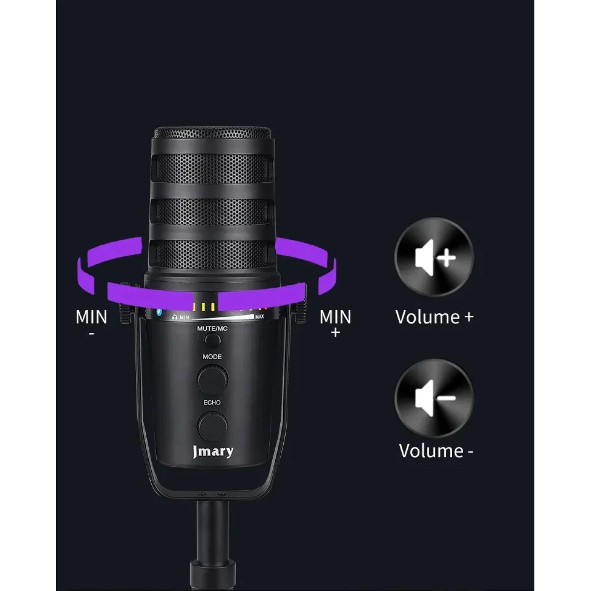 Jmary MC-PW12 USB Cardioid Desktop Microphone with Mute & Zero-Latency Monitoring - Image 6