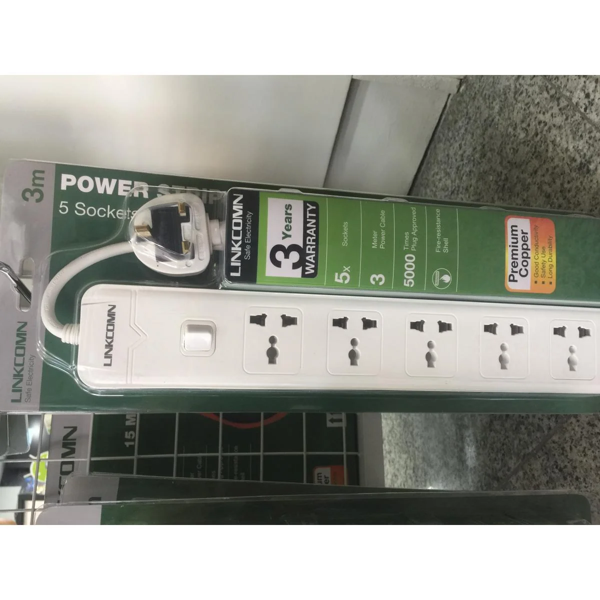 LINKCOMN LC-PS501 UK 5-Socket Power Strip, 3m