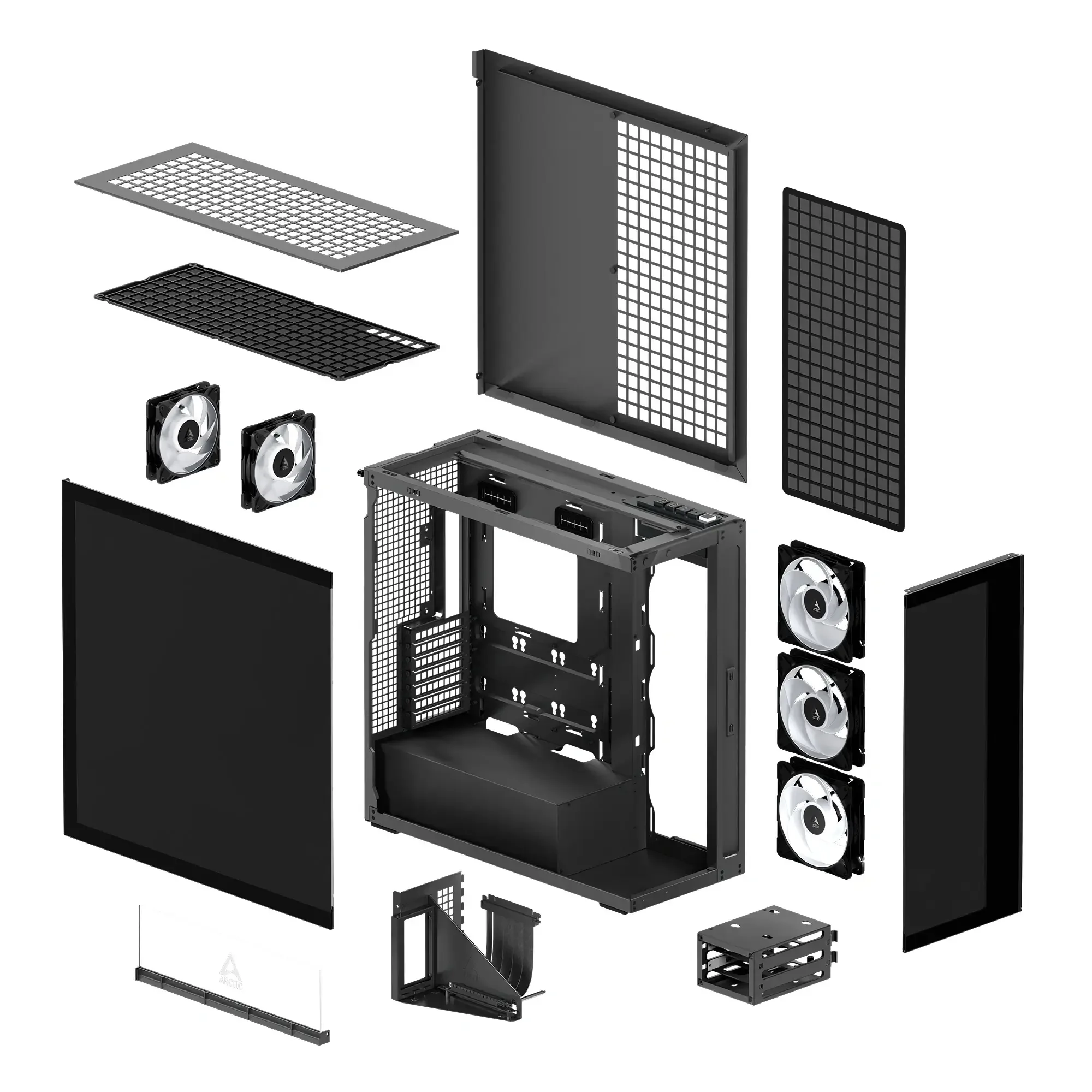صندوق كمبيوتر ألعاب ARCTIC Xtender VG Black Mirror Glass Premium E-ATX مع تركيب عمودي لكرت الشاشة - Image 4