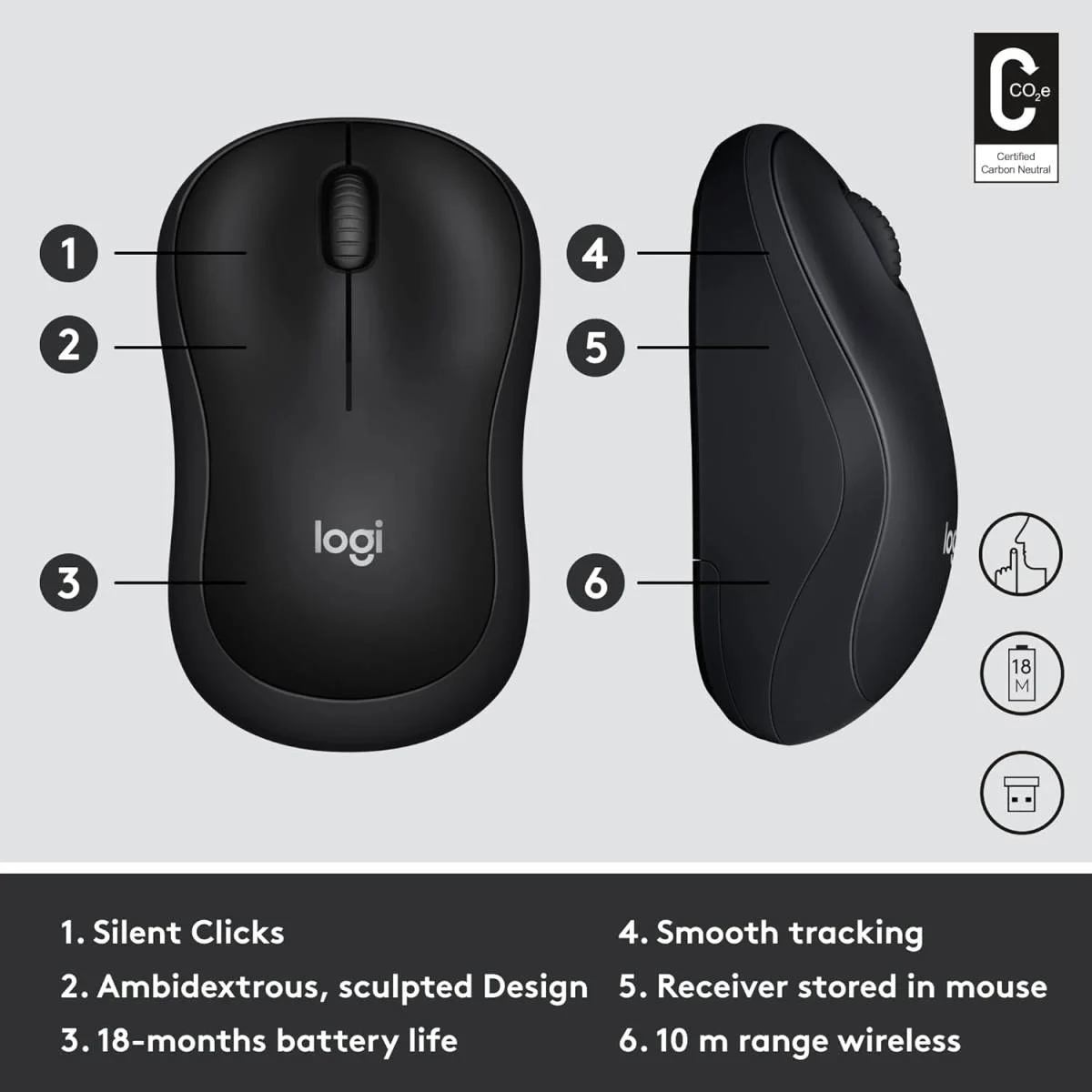 Logitech M220 Silent Wireless Mouse - Black - Image 5