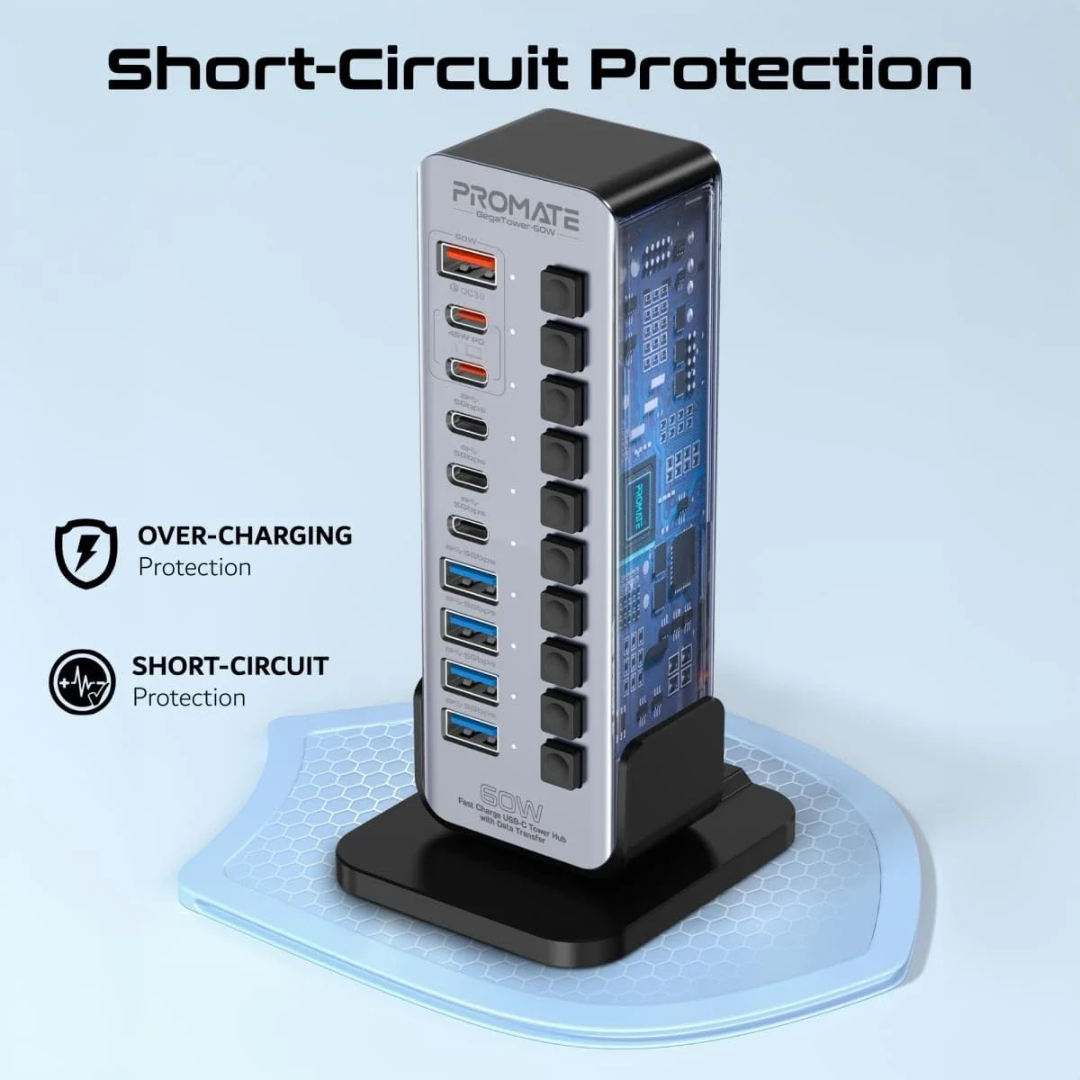 موزع USB-C متعدد منافذ برجي 14 في 1 Promate GegaTower-60W بقدره 60 واط