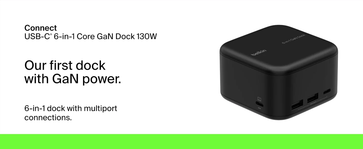 قاعدة لمجموعة واسعة من المنافذ Belkin Connect USB-C 6-in-1 Core GaN Dock 130W مع 96W PD وHDMI 4K وUSB-A وUSB-C وGigabit Ethernet - Image 7
