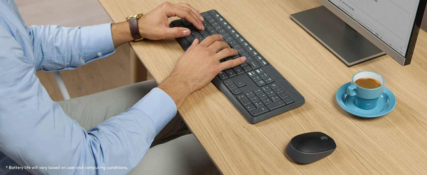 مجموعة لوحة مفاتيح وفأرة لاسلكية Logitech MK235 بتخطيط عربي/إنجليزي، أسود - Image 11