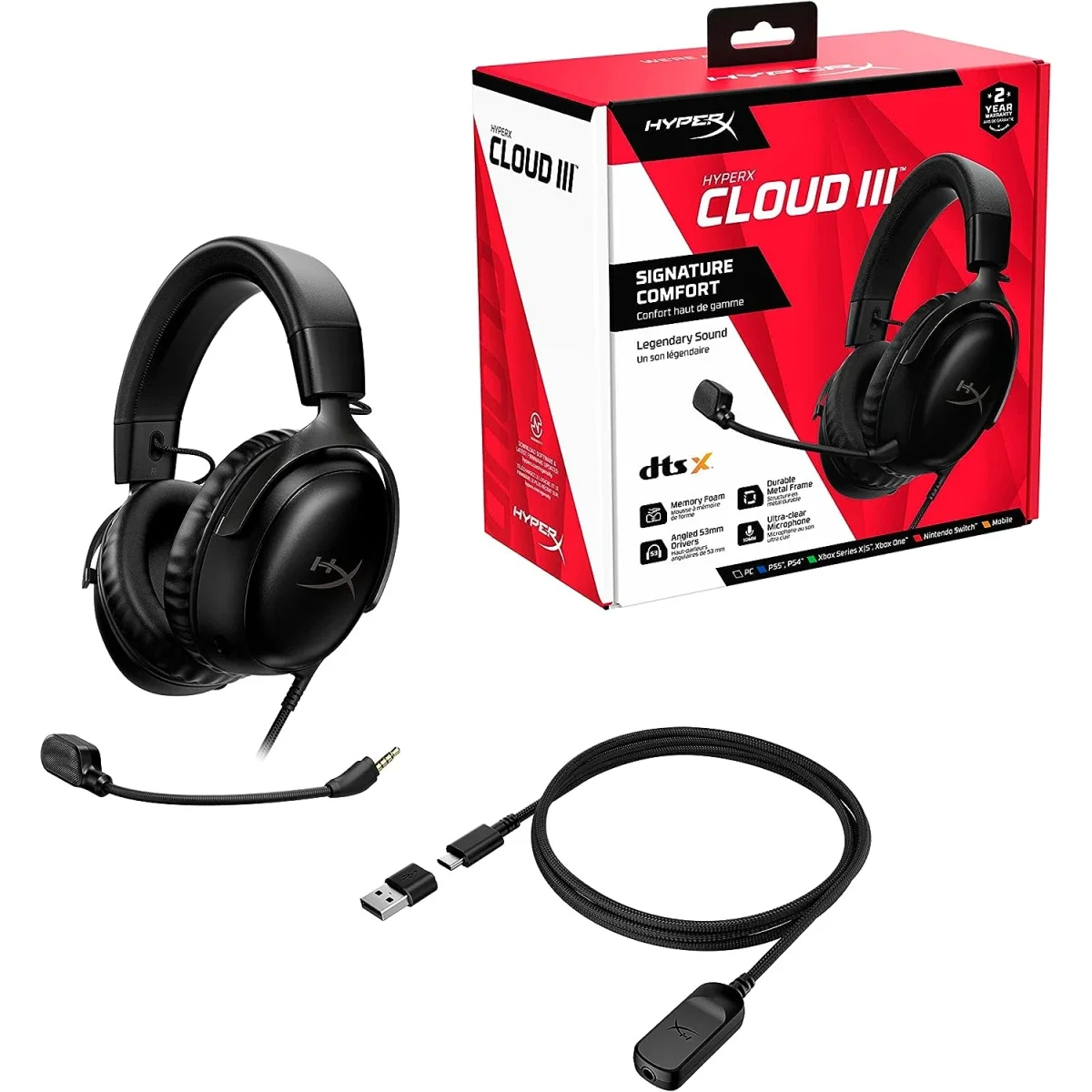سماعة ألعاب HyperX Cloud III سلكية بمحركات 53 مم وصوت DTS المكاني - أسود - Thumbnail 3