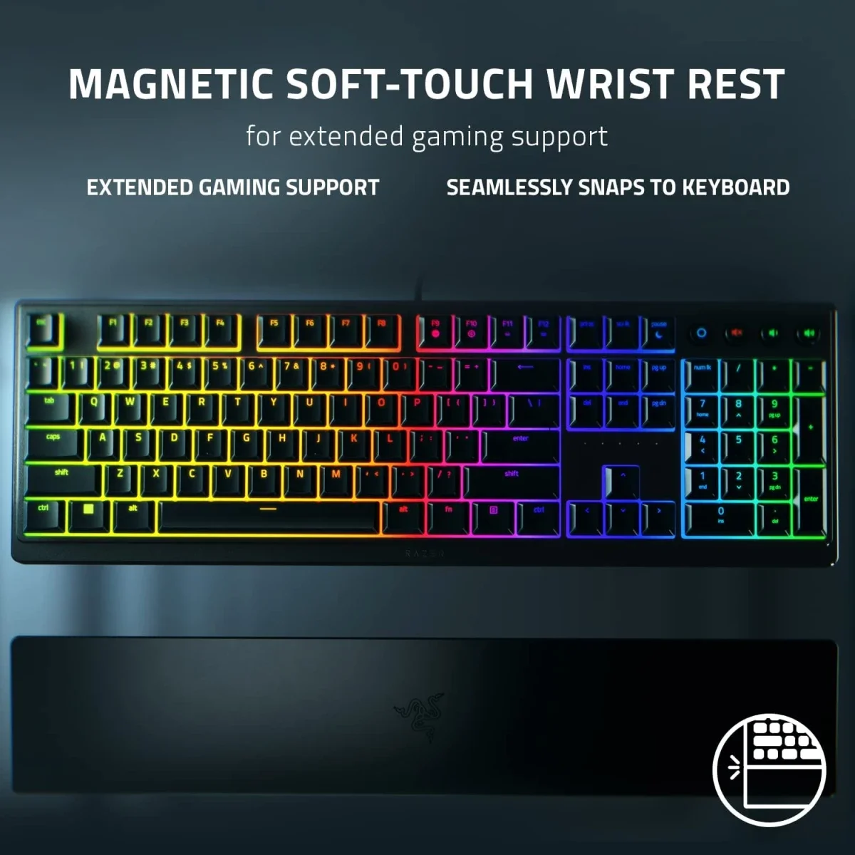Razer Ornata V3 Low-Profile Mecha-Membrane Gaming Keyboard with 10-Zone RGB Lighting - Black - Thumbnail 6