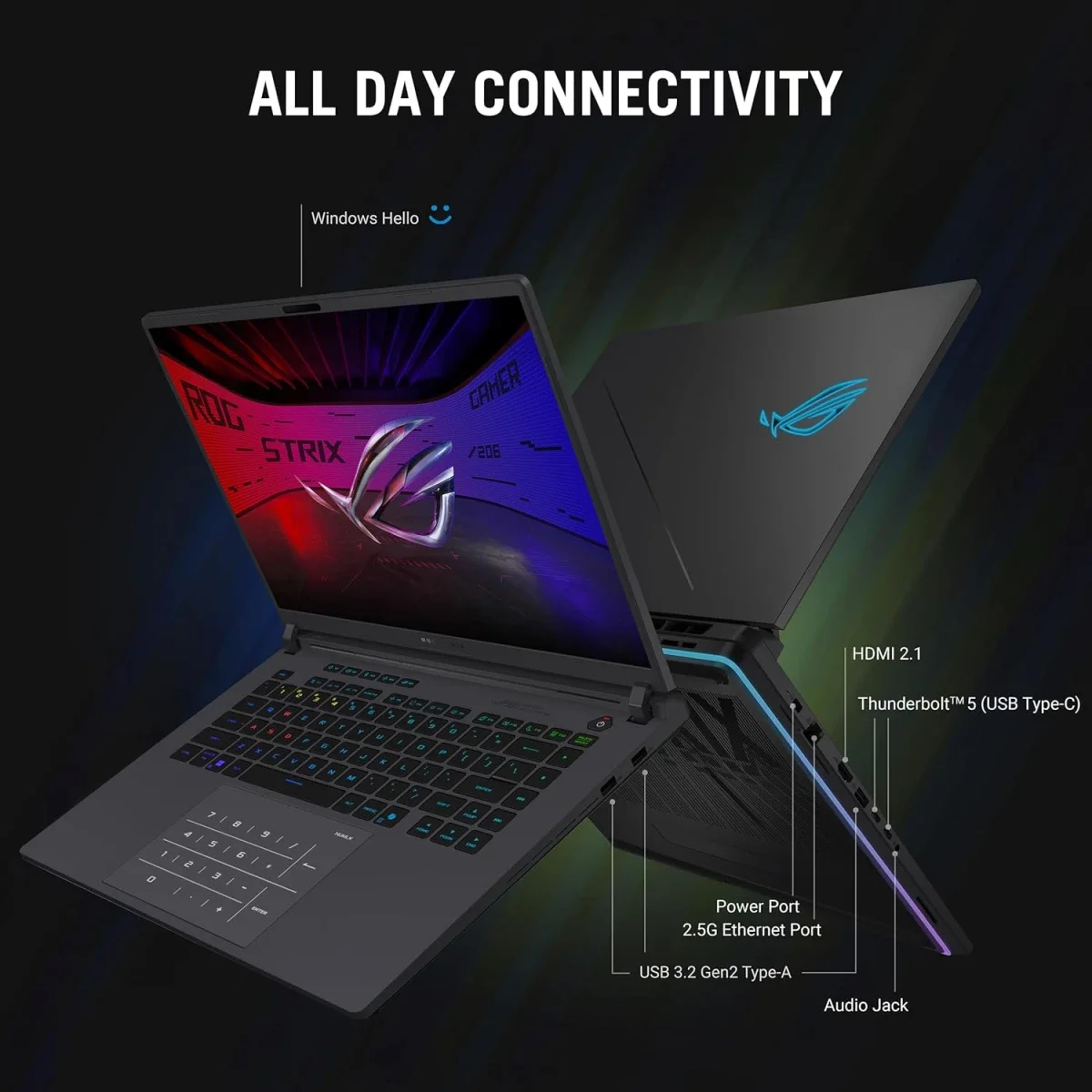 Asus ROG Strix G16 (2025) G615LW Gaming Laptop, Core Ultra 9 275HX 24-Core, RTX 5080 16GB DDR7, 16-inch IPS 2.5K 240Hz, Volt Green - Thumbnail 10