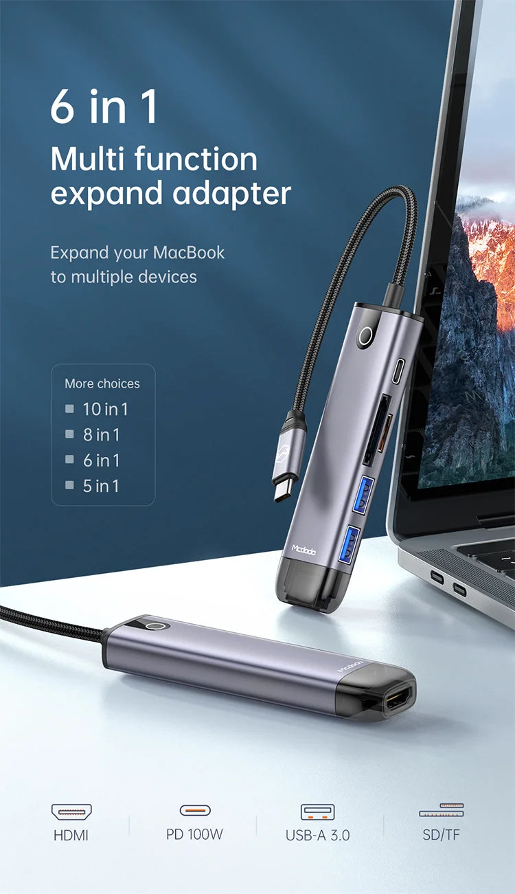 Mcdodo HU-7740 6-in-1 USB-C Hub with HDMI, VGA, 2x USB 3.0, PD 100W & SD/TF - Image 6
