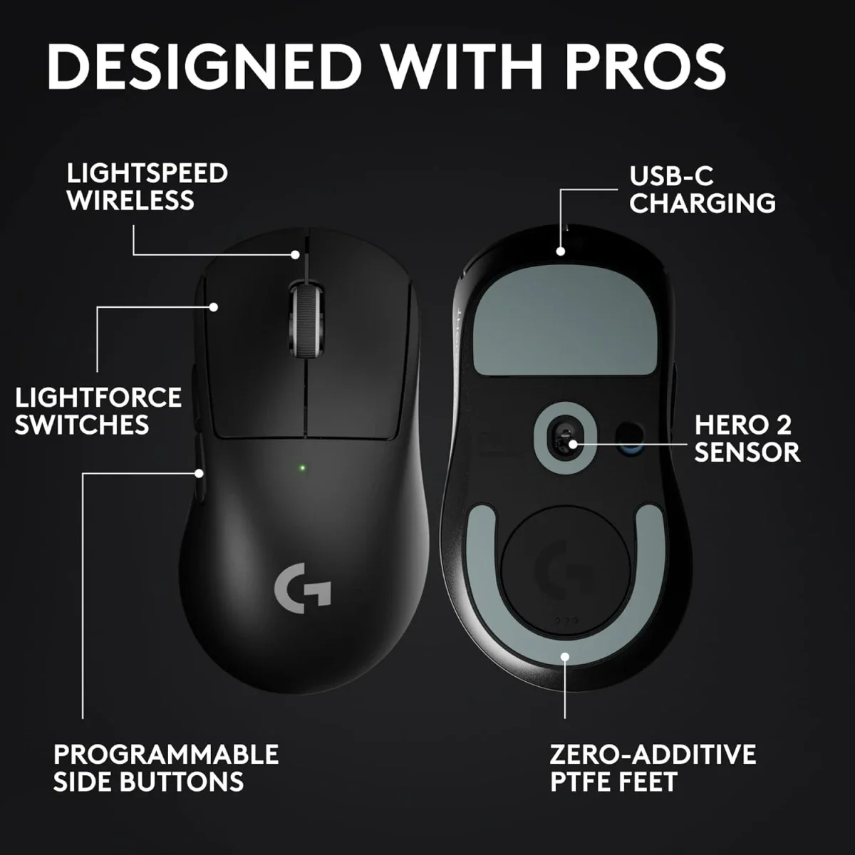 ماوس ألعاب Logitech G PRO X SUPERLIGHT 2 DEX لاسلكي، 44K DPI، أسود - Thumbnail 6