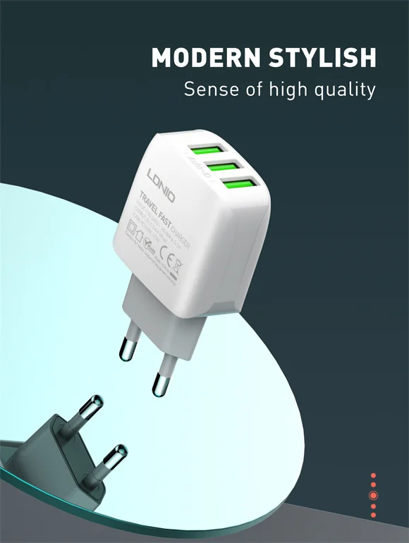LDNIO A3312 17W 3-Port USB-A AUTO-ID EU Wall Charger with Fast Charging - Image 7