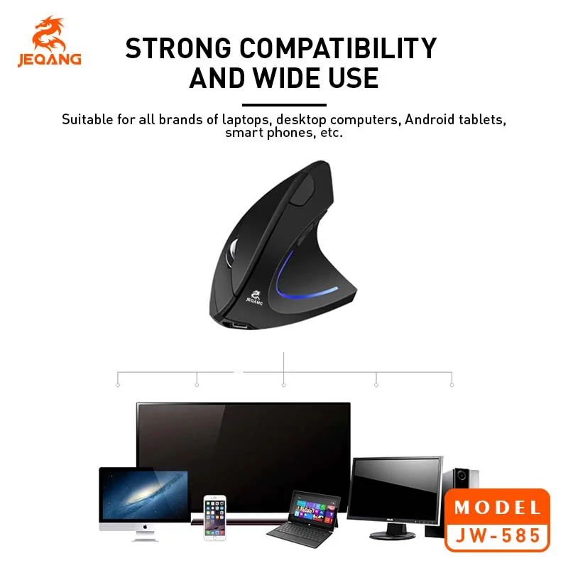 ماوس Jeqang JW-585 عمودي لاسلكي ثنائي الوضع، USB بتردد 2.4GHz وبلوتوث - Thumbnail 8