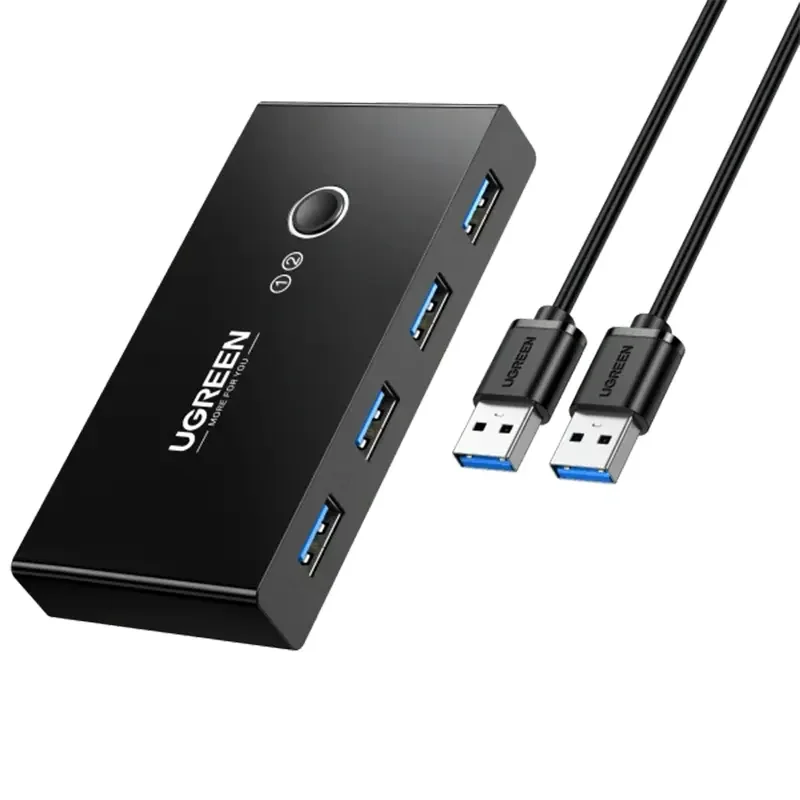 سويتش USB Ugreen 30768 إصدار 3.0 بأربعة منافذ لجهازَي كمبيوتر و4 أجهزة مع كابلَي USB-A