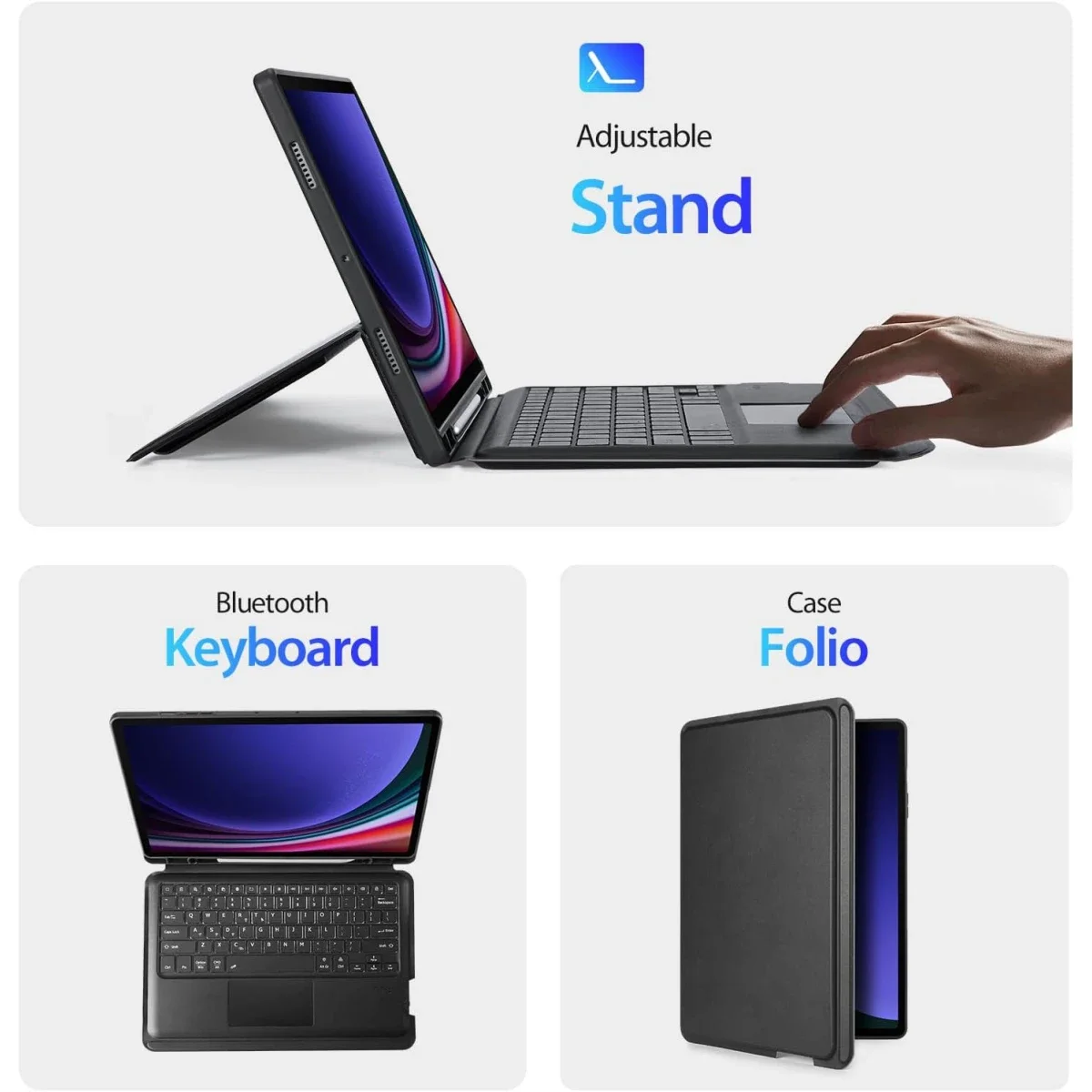 غطاء كيبورد DUX DUCIS DK Series لتابلت Samsung Tab S9 11 إنش مع لوحة لمس بلوتوث وتخطيط عربي-إنجليزي أسود، 80 ساعة - Image 5