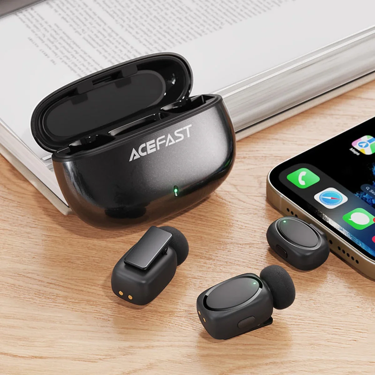 ميكروفون لافالير لاسلكي مزدوج ACEFAST R2 بمنفذ USB-C لهواتف iPhone وAndroid - أسود - Image 4