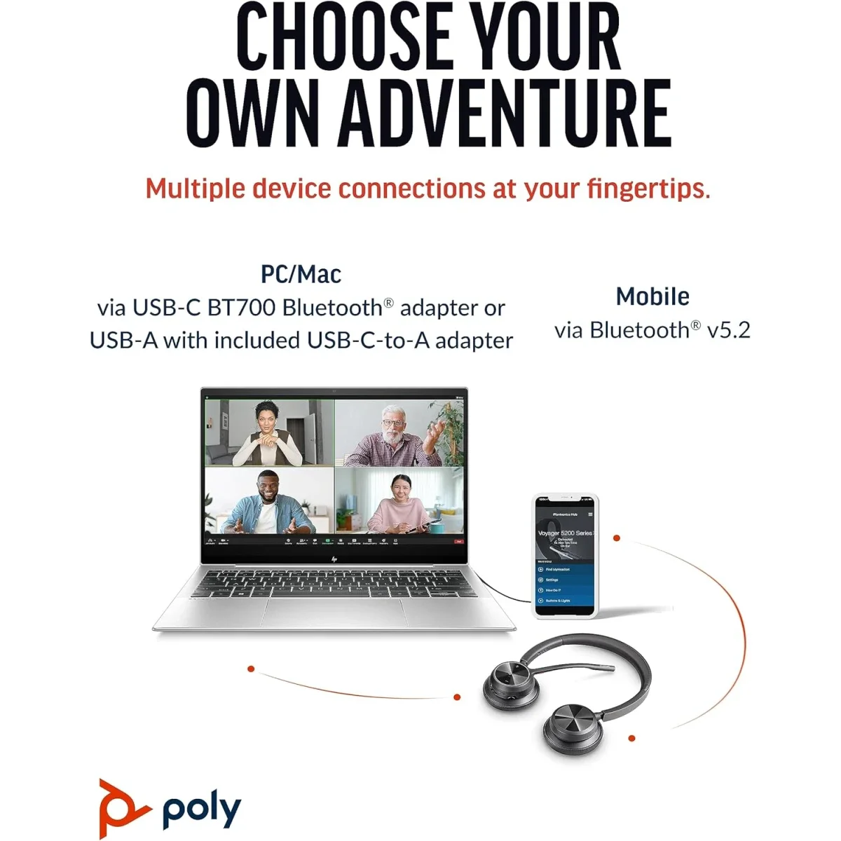 سماعة رأس لاسلكية Poly Voyager 4320 بمنفذ USB-A مع قاعدة شحن ومعتمدة لـ Teams - Thumbnail 5