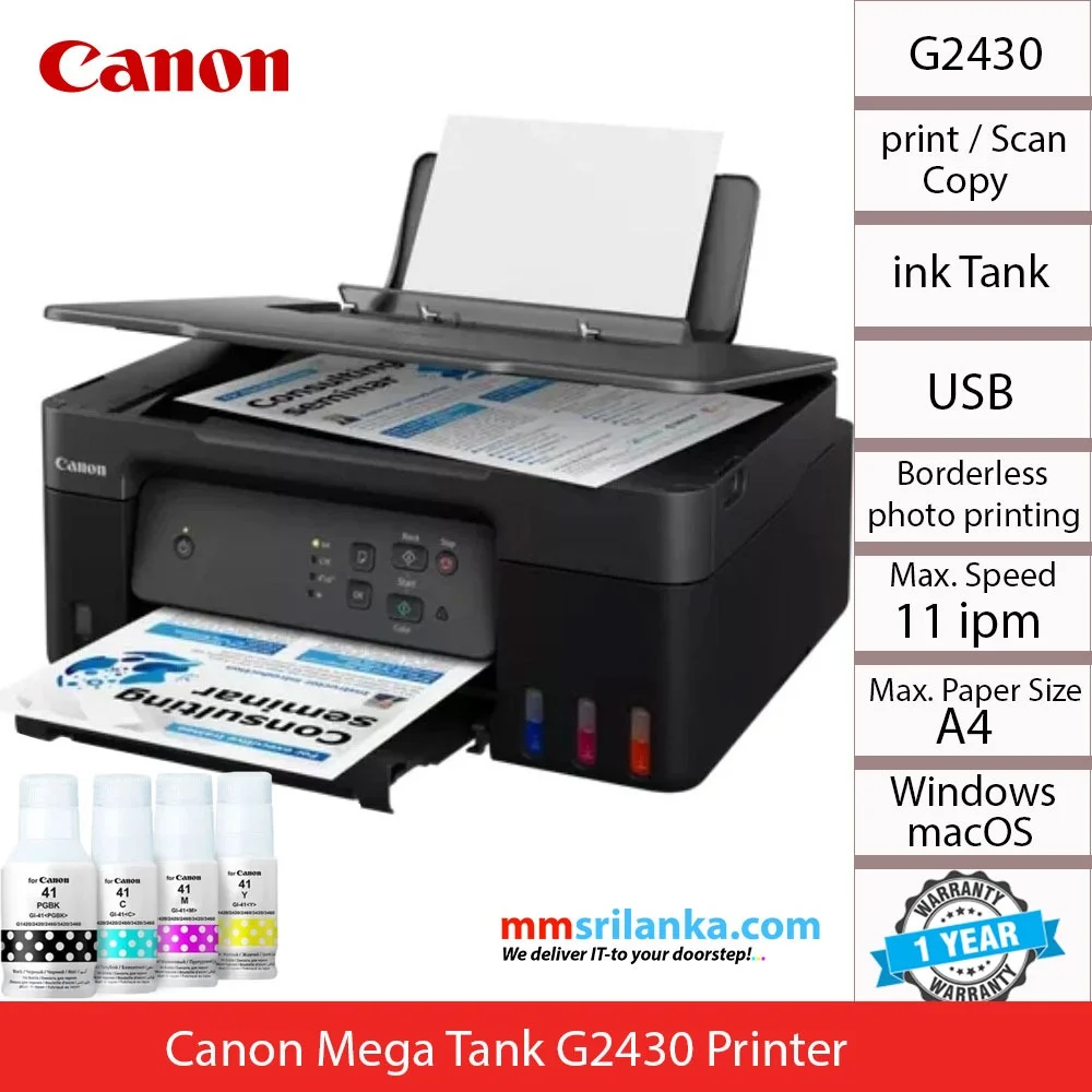 طابعة Canon PIXMA G2430 ملونة 3 في 1 بخزان حبر قابل لإعادة التعبئة - Image 6