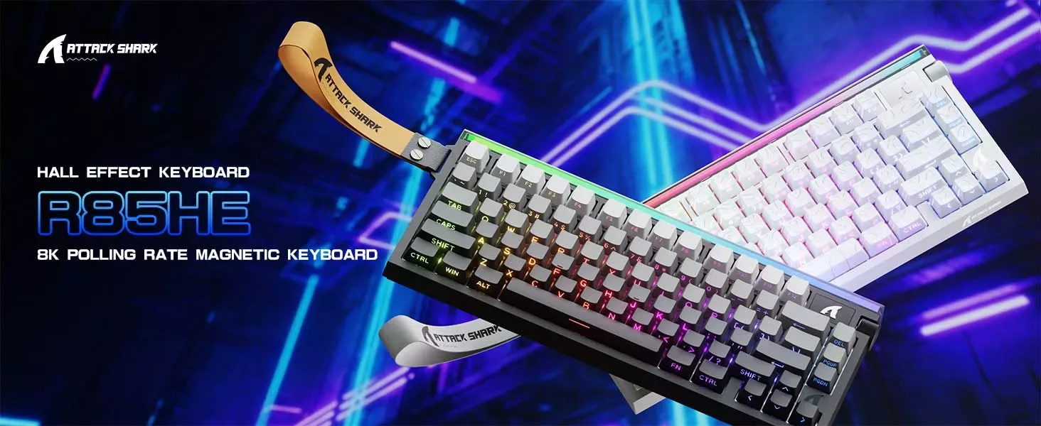 كيبورد ATTACK SHARK R85HE ميكانيكي بلون Starry White وسويتش Purple Mandrel - Thumbnail 9