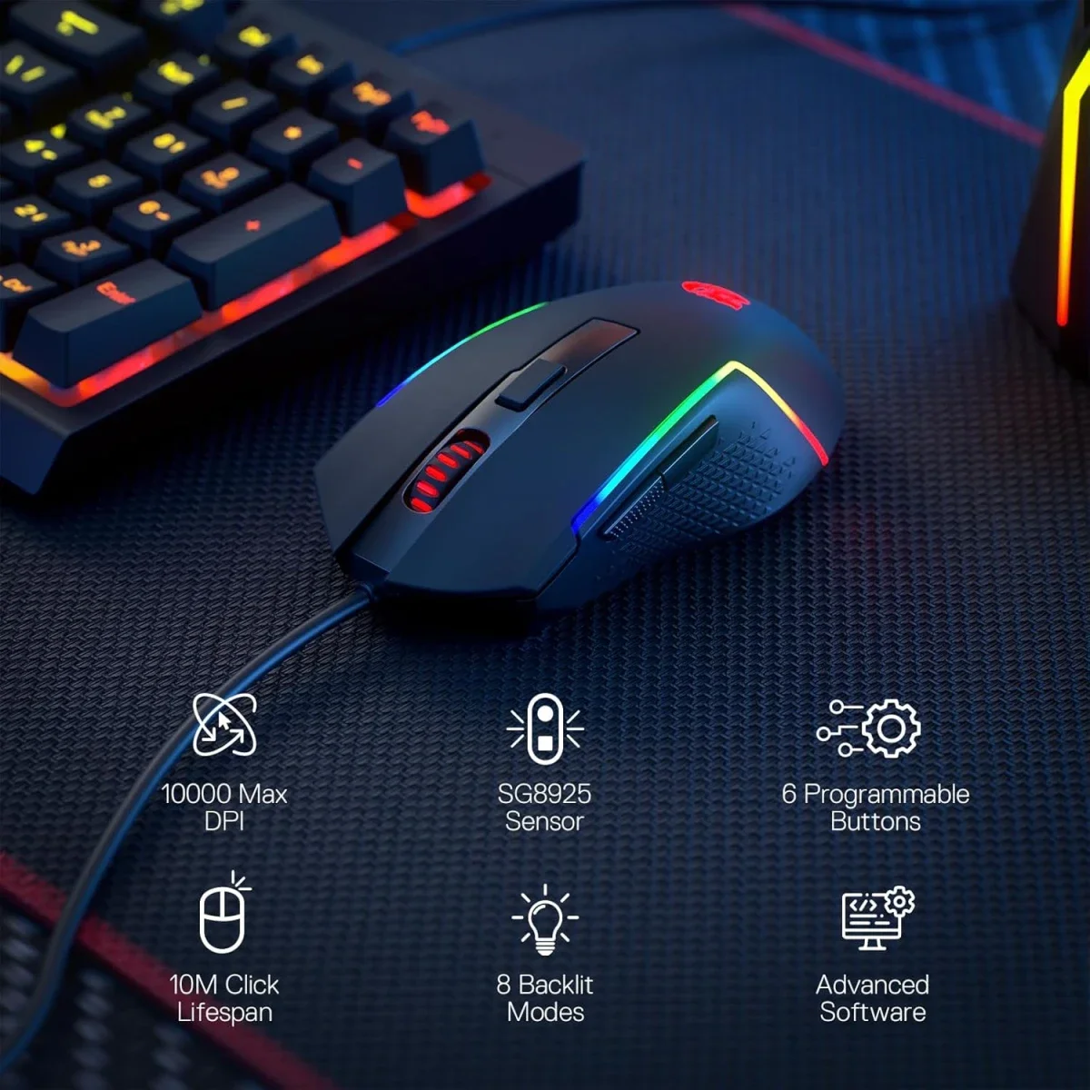 ماوس ألعاب سلكي Redragon M616 RGB بدقة 10000 DPI و6 أزرار قابلة للبرمجة - Thumbnail 2