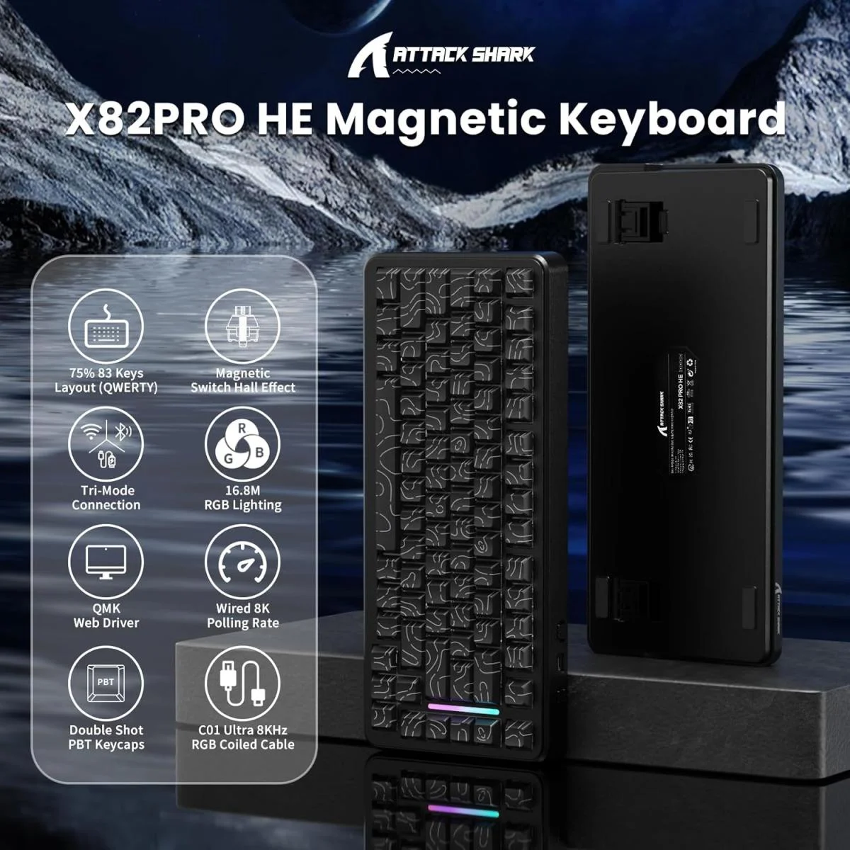 لوحة مفاتيح ألعاب ATTACK SHARK X82 PRO HE مغناطيسية بمعدل استقصاء 8KHz - Image 3