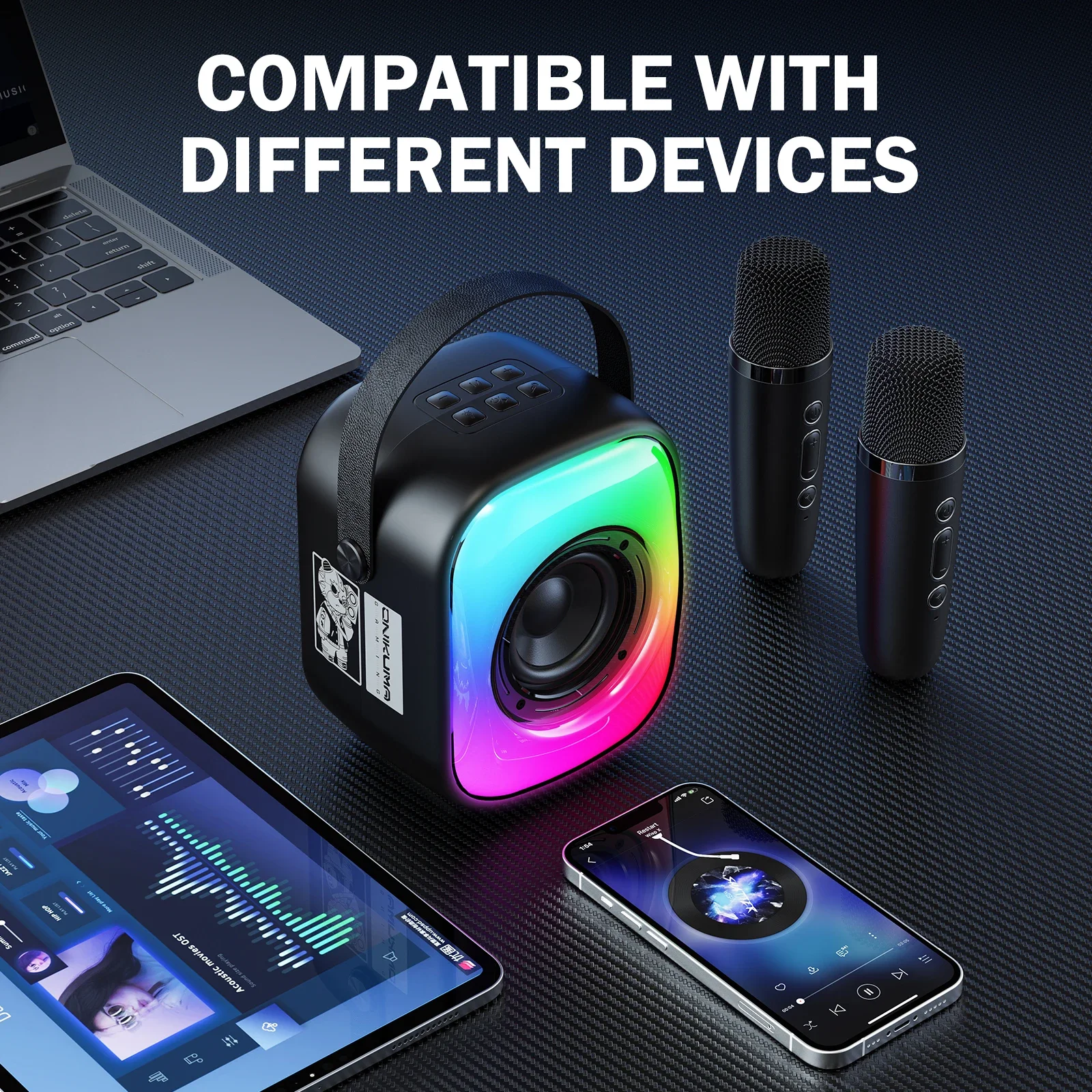 ONIKUMA L7 RGB Bluetooth Karaoke Speaker with 2 Microphones - Beige - Image 14