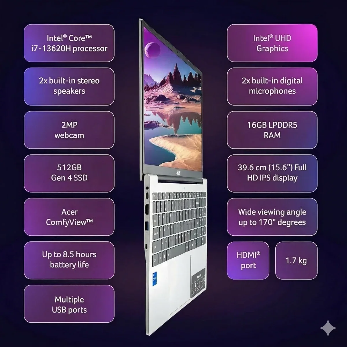 لابتوب Acer Aspire Lite AL15-72P مقاس 15.6 إنش FHD بمعالج Intel Core i7-13620H وذاكرة 16GB وتخزين 512GB SSD لون Silver - Image 8