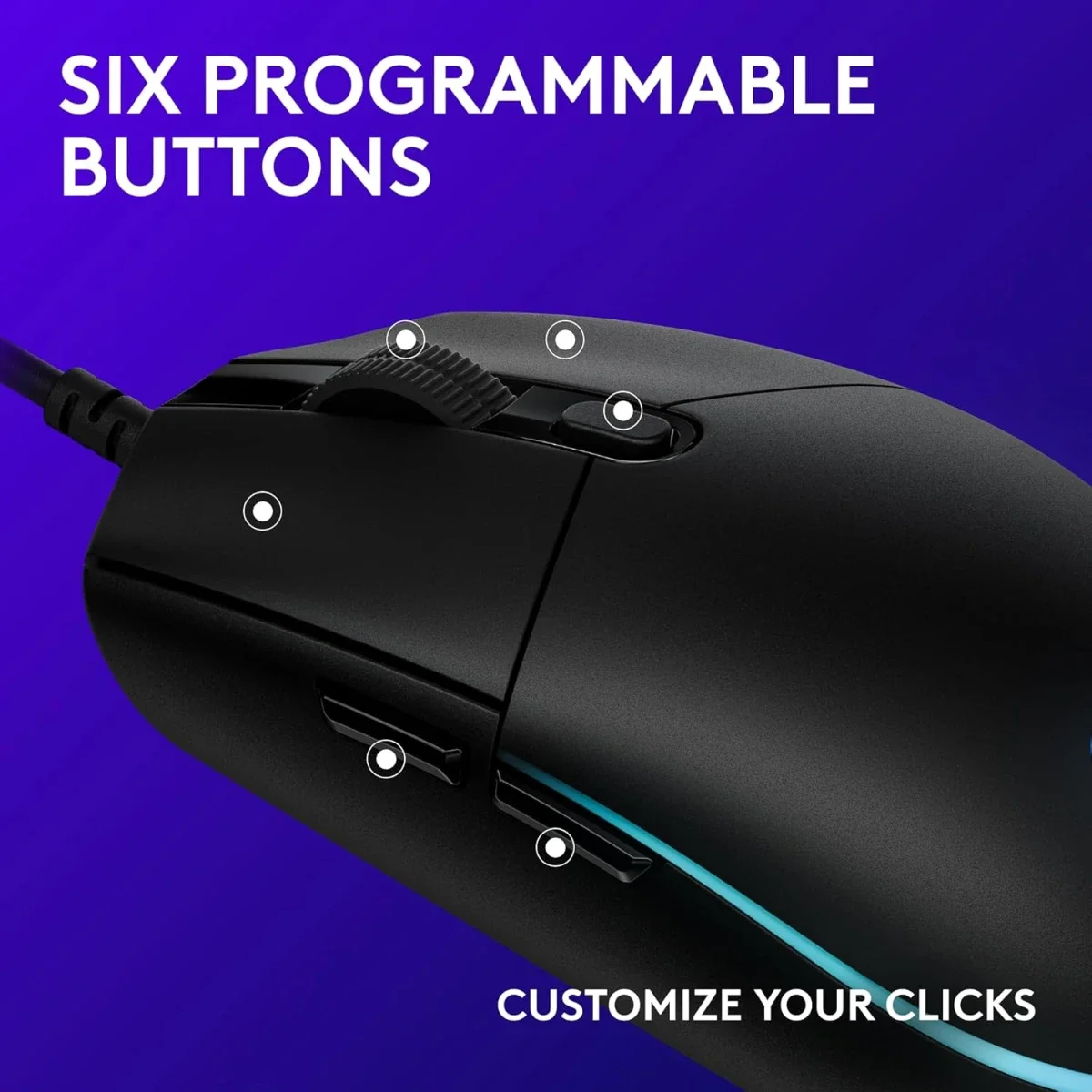 ماوس ألعاب Logitech G203 LIGHTSYNC RGB سلكي بدقة 8000 DPI، أسود - Thumbnail 3