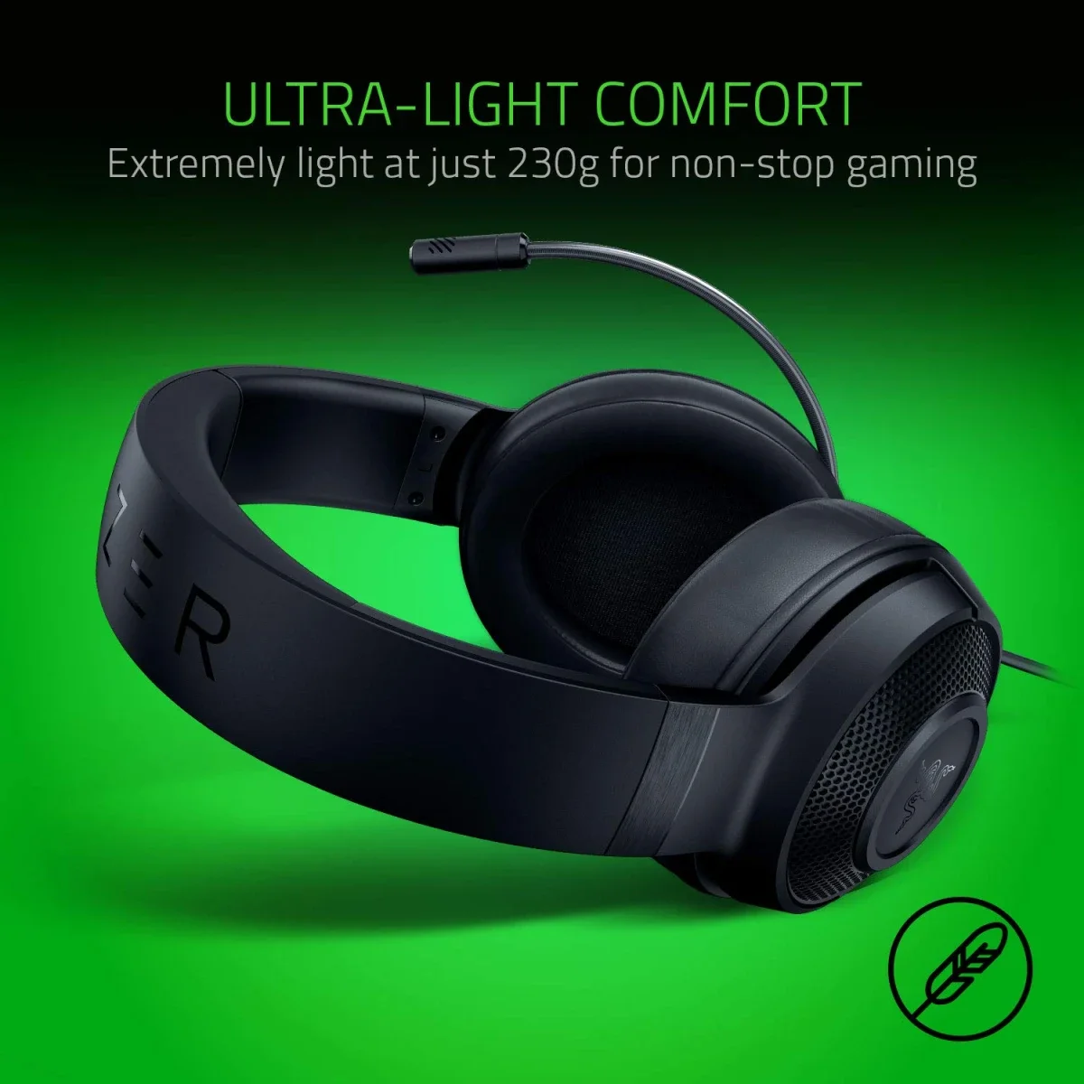سماعة ألعاب Razer Kraken X Lite خفيفة للغاية بصوت محيطي 7.1 أسود - Thumbnail 4